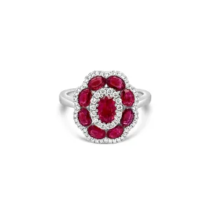 Ruby and Diamond Flower Ring