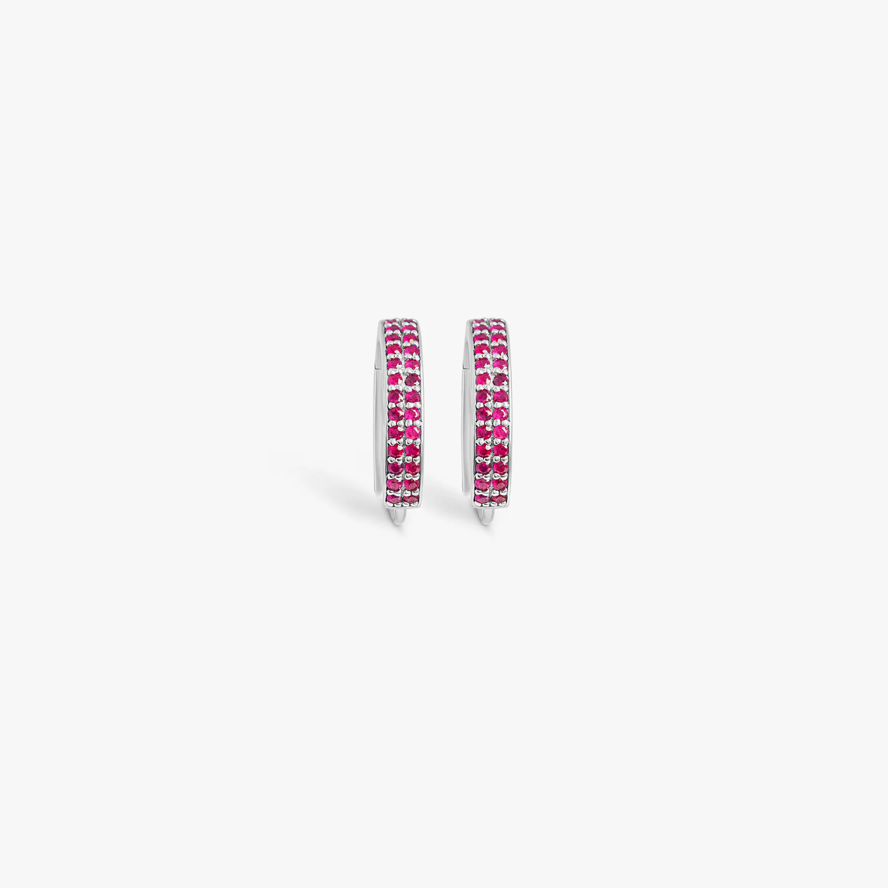 Ruby Hoop Earrings In Rhodium Plated Silver