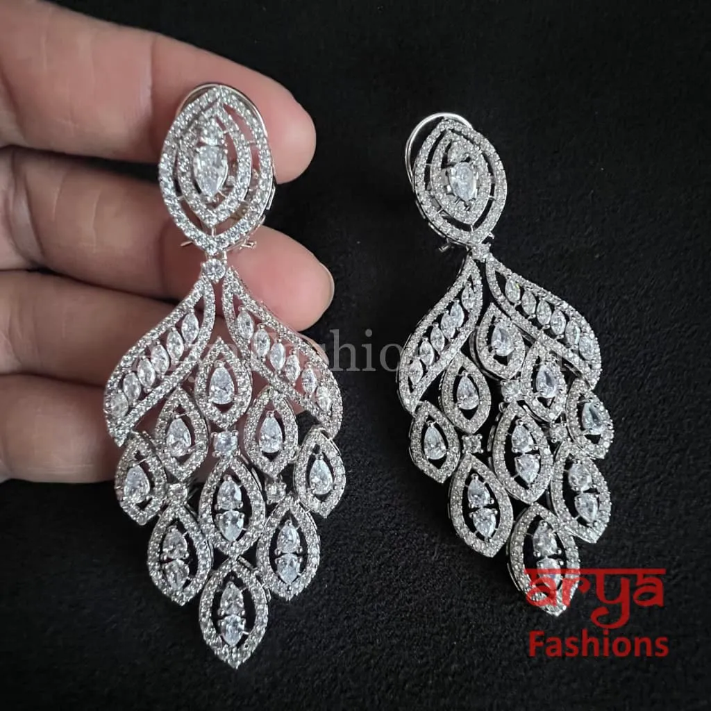 Silver Leaf Cubic Zirconia Cocktail Earrings