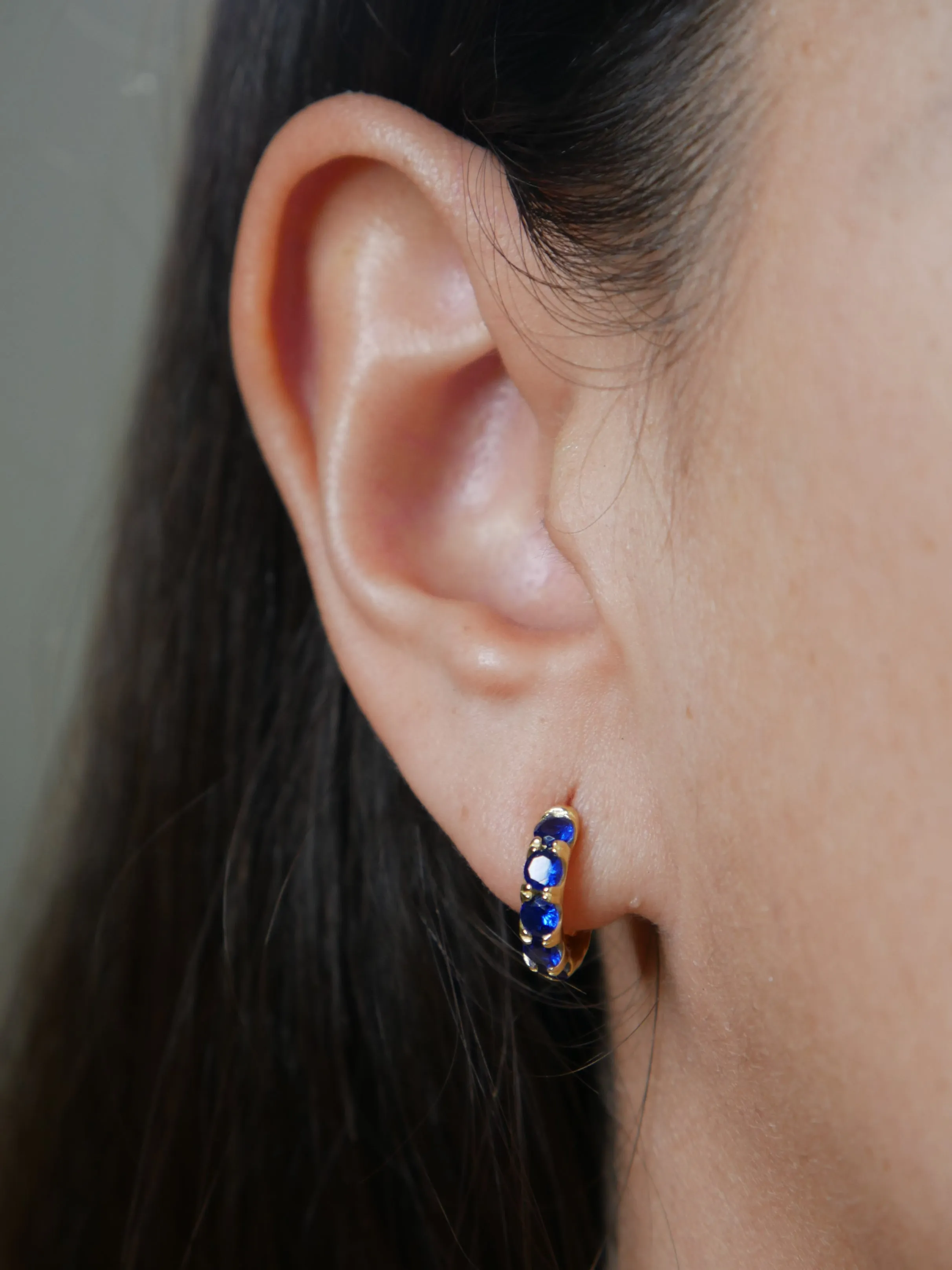 Small Hoop Earrings, Colorful Zircon .925 Sterling Silver Hypoallergenic Tiny Kirsten Huggie Hoop Earrings