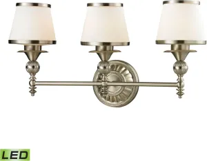 Smithfield 3 Light Led Vanity In Brushed Nickel and Opal White Glass