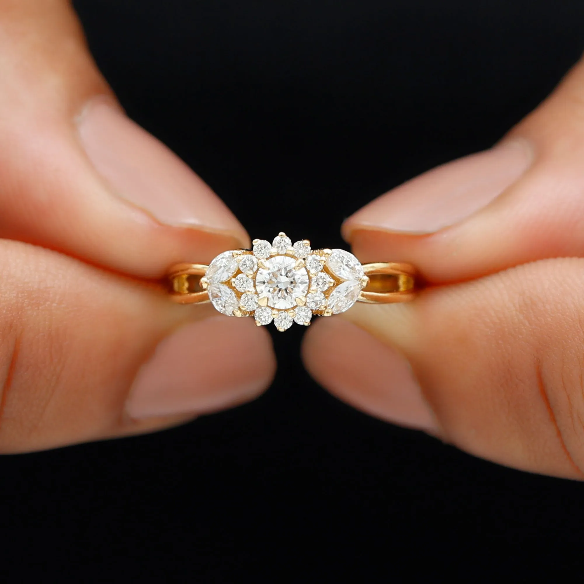 Split Shank Simulated Diamond Flower Engagement Ring