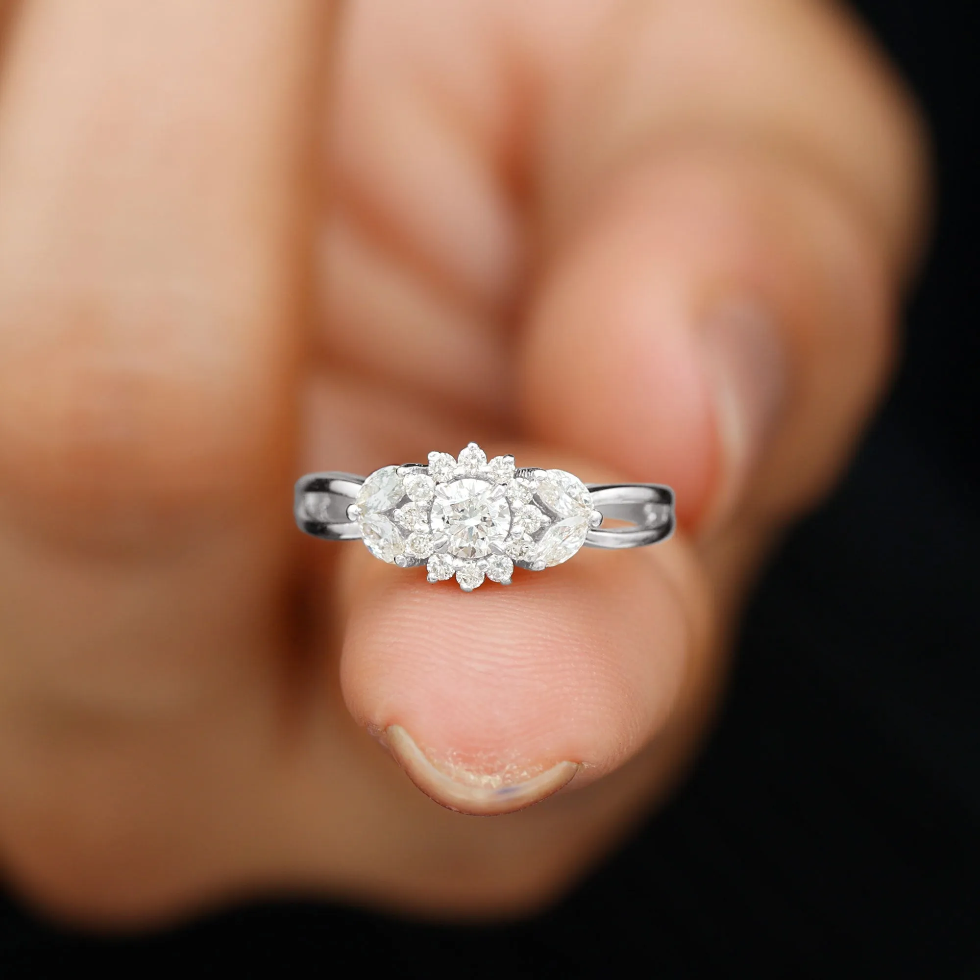 Split Shank Simulated Diamond Flower Engagement Ring