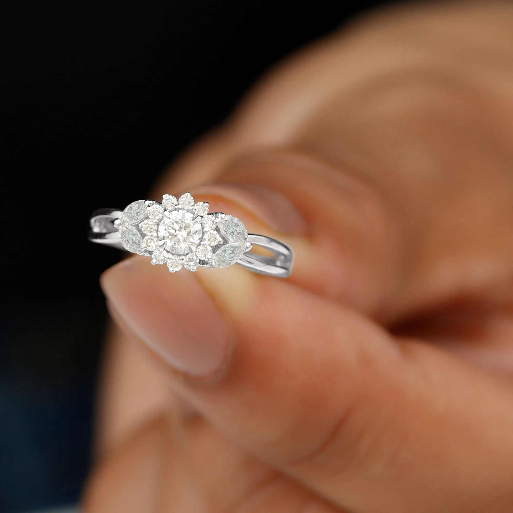 Split Shank Simulated Diamond Flower Engagement Ring