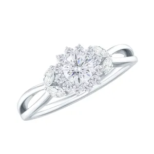 Split Shank Simulated Diamond Flower Engagement Ring