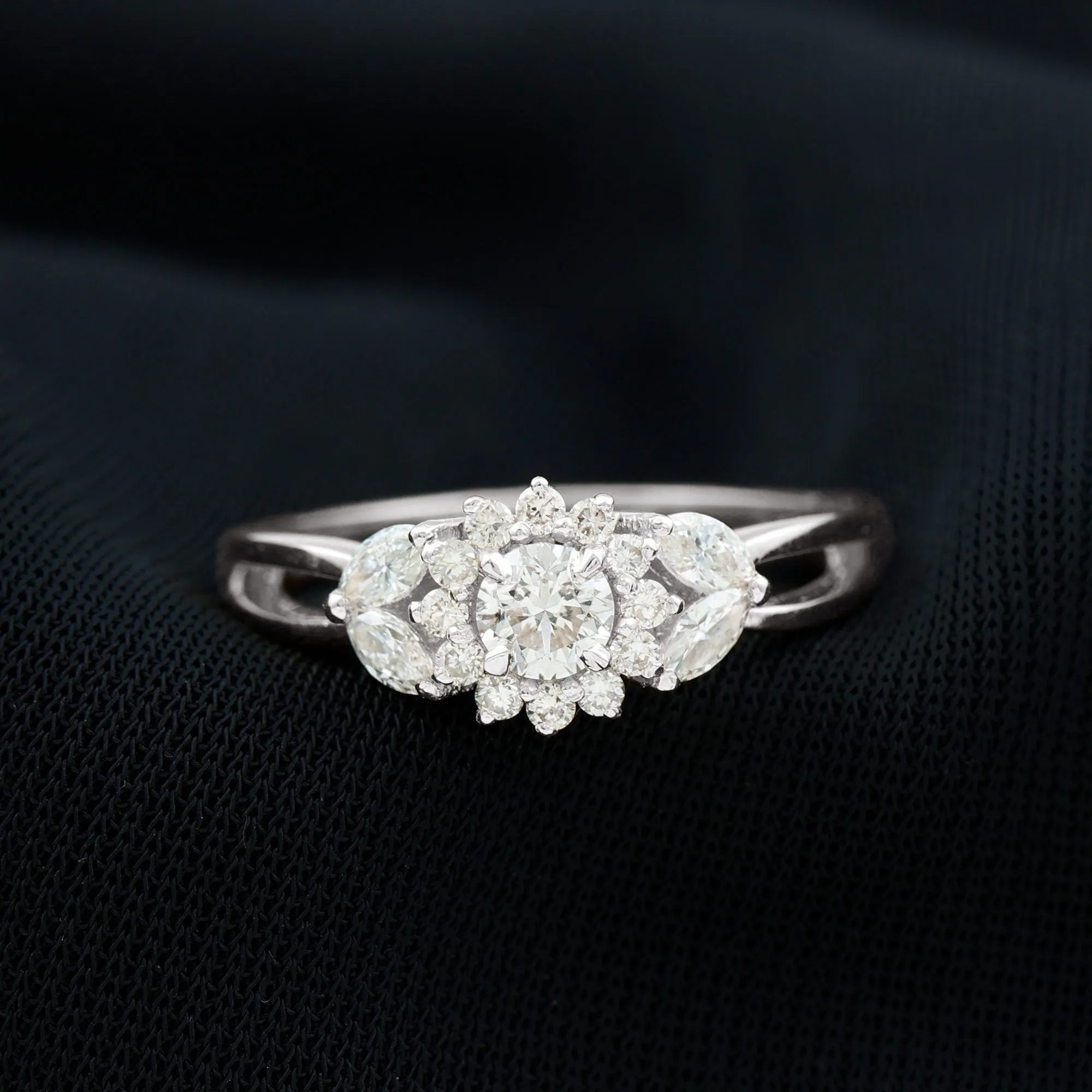 Split Shank Simulated Diamond Flower Engagement Ring