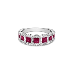 Square Ruby Band with Baguette and Round Diamonds