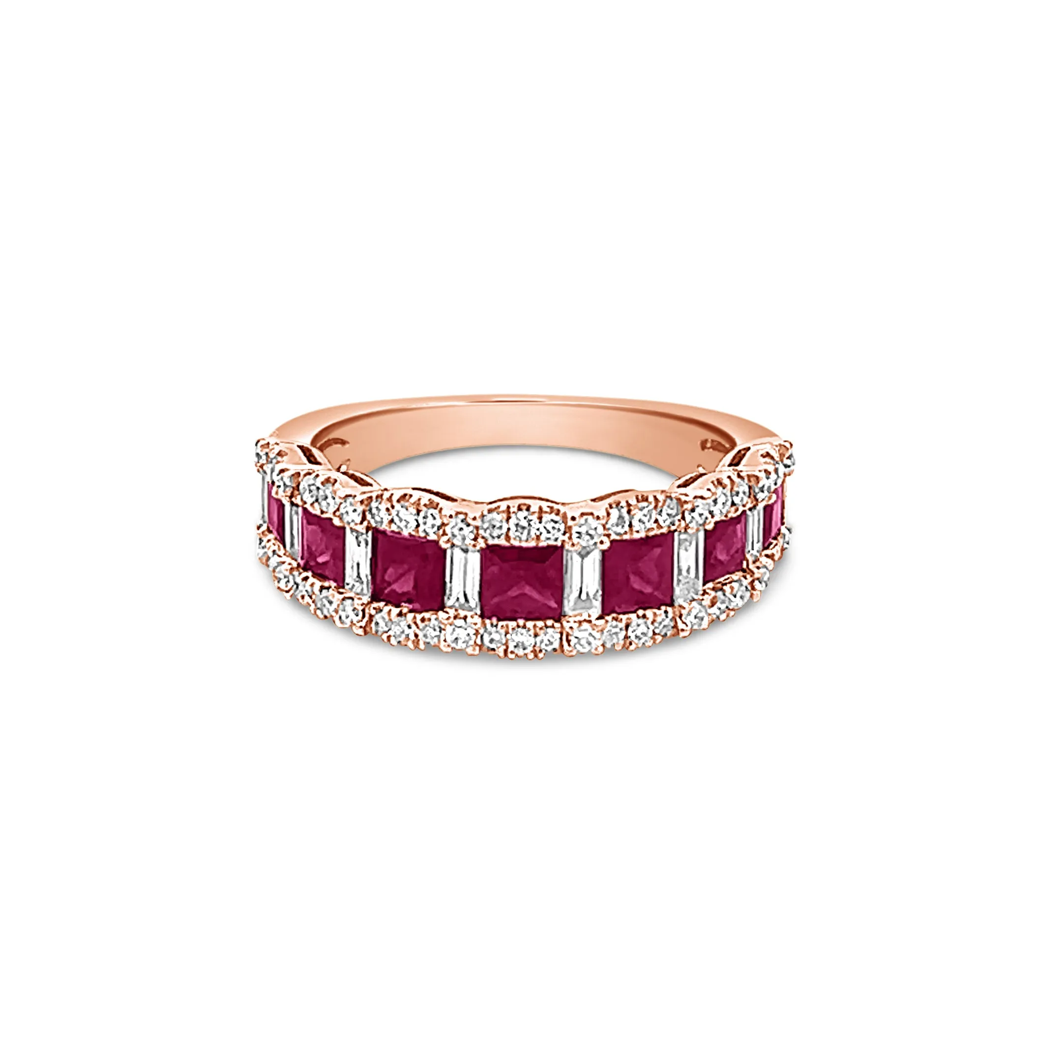 Square Ruby Band with Baguette and Round Diamonds