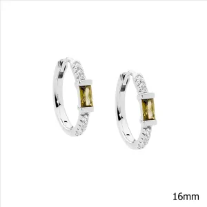 Ss Wh Cz 16Mm Hoop Earrings W/ Peridot Baguette Cz