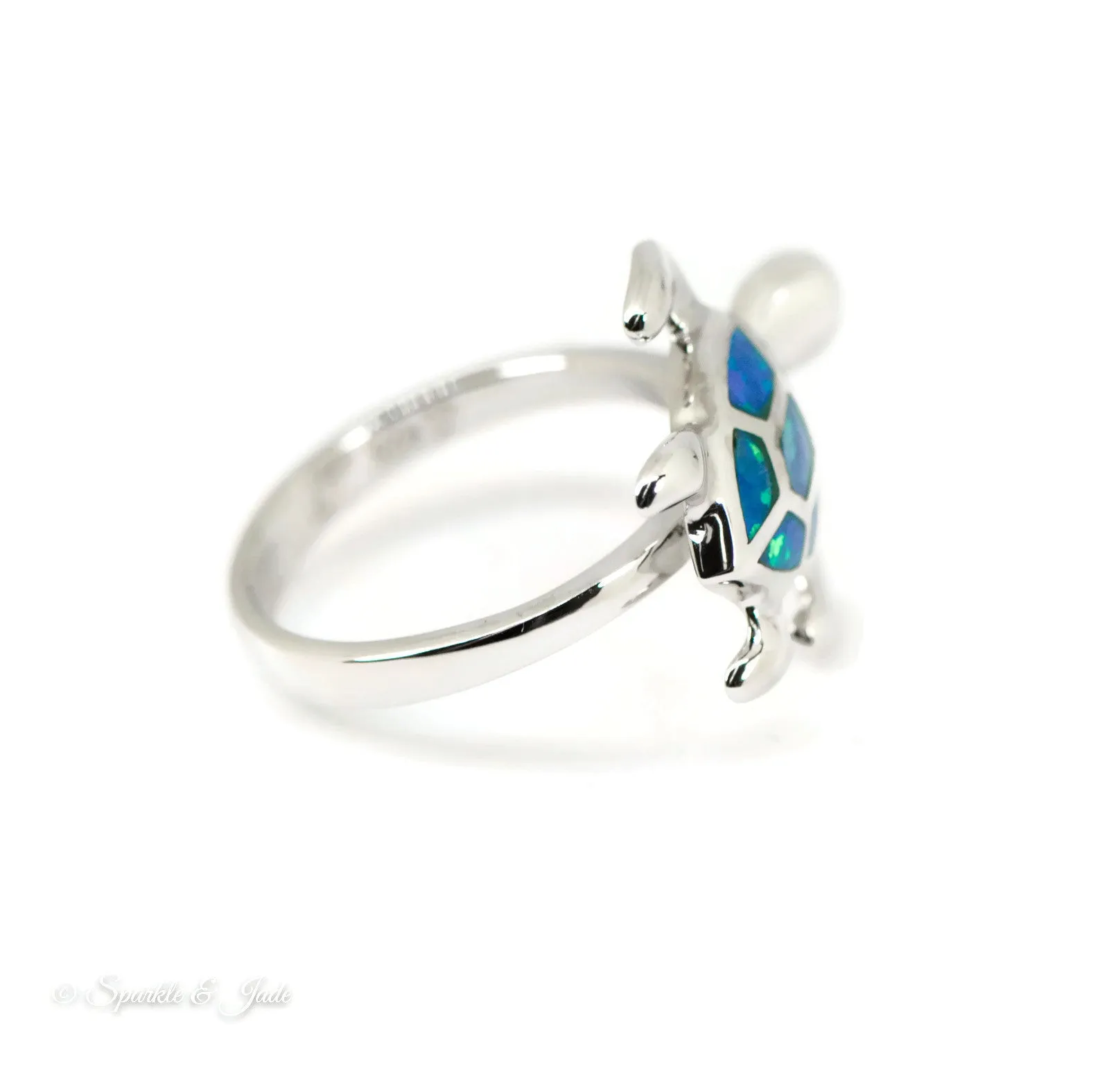 Sterling Silver Alamea Hawaii Blue Opal Swimming Sea Turtle Ring