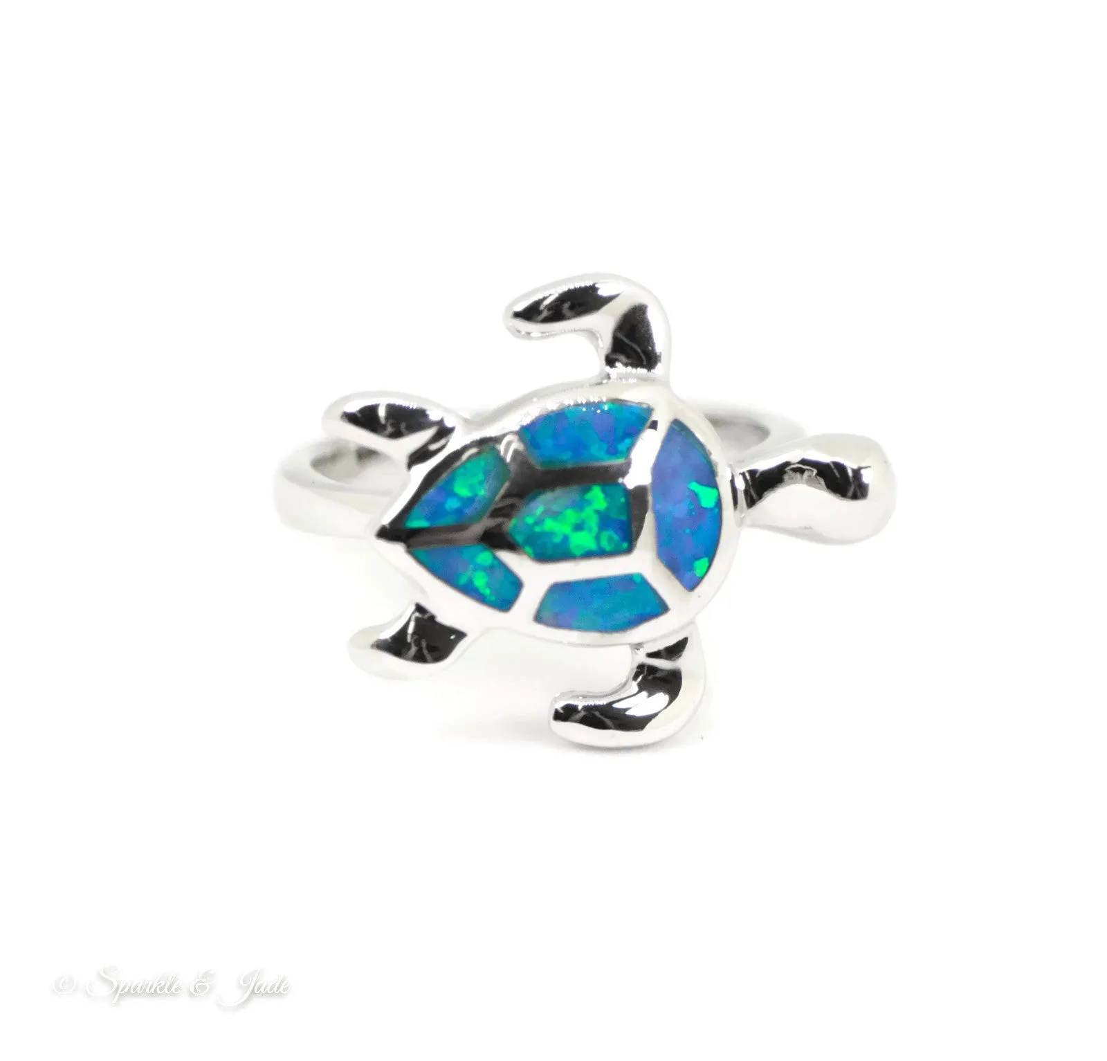 Sterling Silver Alamea Hawaii Blue Opal Swimming Sea Turtle Ring