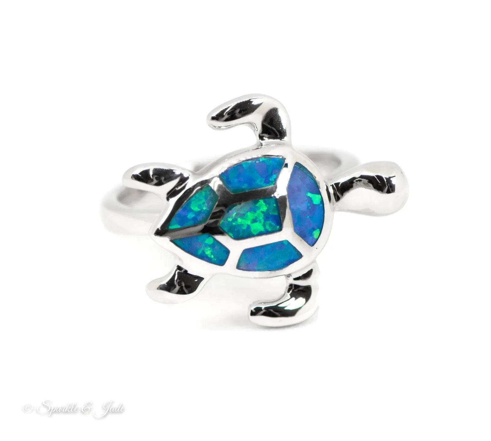 Sterling Silver Alamea Hawaii Blue Opal Swimming Sea Turtle Ring