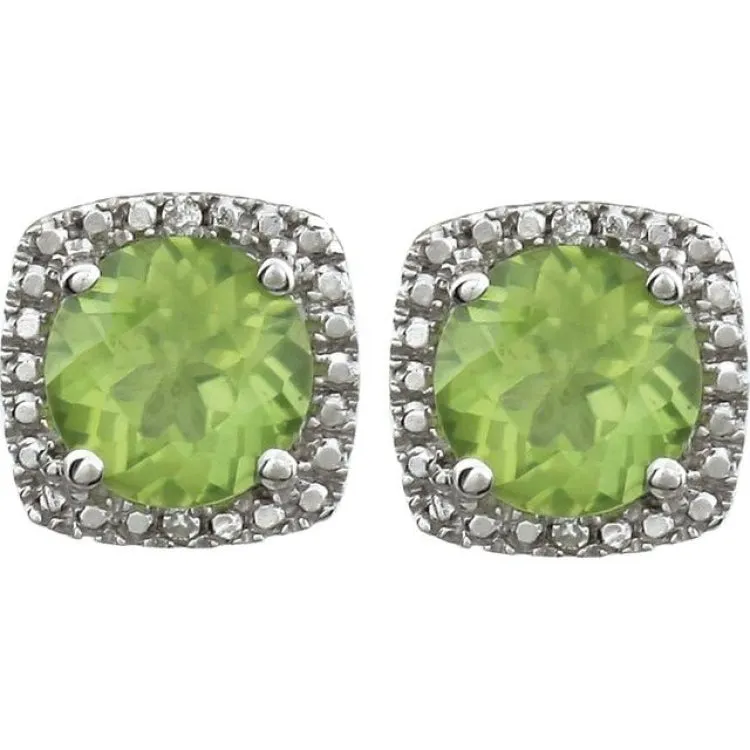 Sterling Silver Natural Peridot & .015 CTW Natural Diamond Earrings