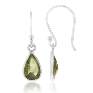 Sterling Silver Peridot Pear Hook Drop Earrings