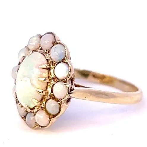 Stunning Vintage 9ct Yellow Gold 13-Stone Opal Cluster Ring