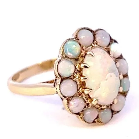 Stunning Vintage 9ct Yellow Gold 13-Stone Opal Cluster Ring