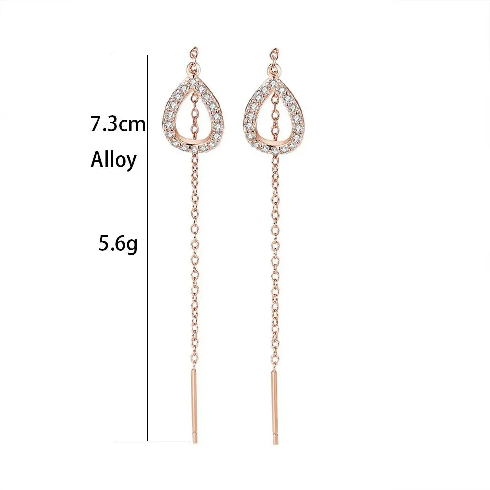 Super Fairy Lady Earrings Long Version Tassel Earrings Simple Personality Fashion Zircon Earrings Long Ear Cord