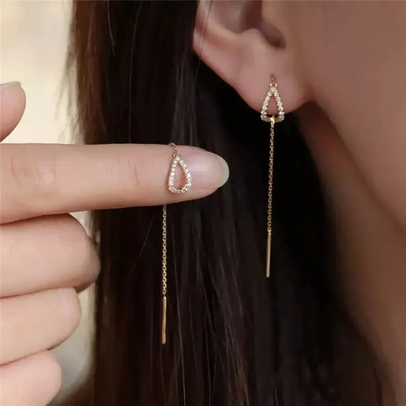 Super Fairy Lady Earrings Long Version Tassel Earrings Simple Personality Fashion Zircon Earrings Long Ear Cord