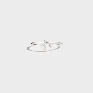 T Shape Inlaid Zircon 925 Sterling Silver Open Ring