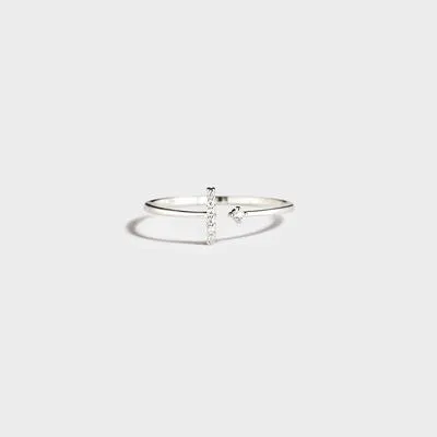 T Shape Inlaid Zircon 925 Sterling Silver Open Ring