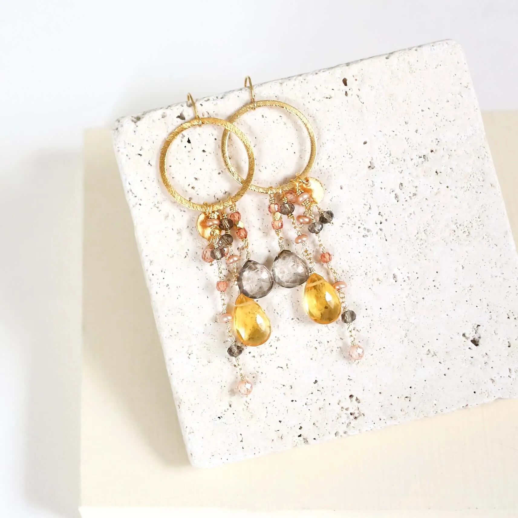 The Ammil Earring - Citrine & Smoky Quartz