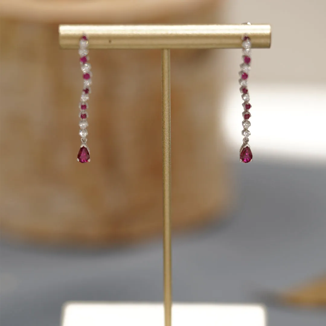 THIALH - LEGACY- 18K White Gold Ruby and Diamond Drop Earrings