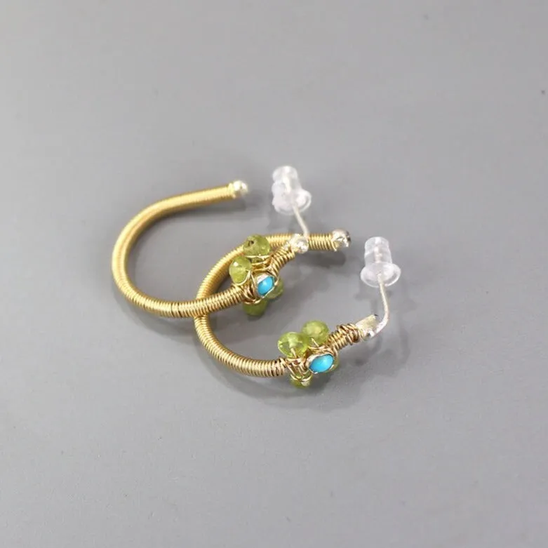 Turquoise Peridot Jasmine Hoop Earrings