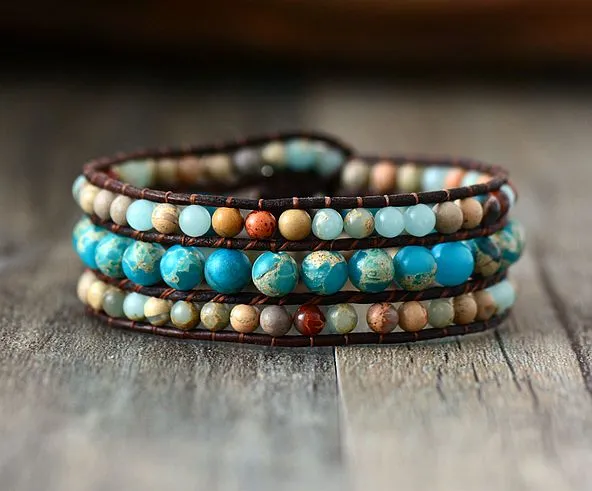 Unique Japser Leather Wrap Bracelets