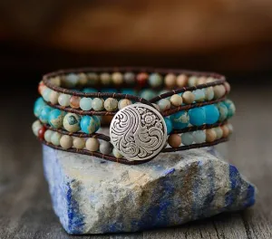 Unique Japser Leather Wrap Bracelets