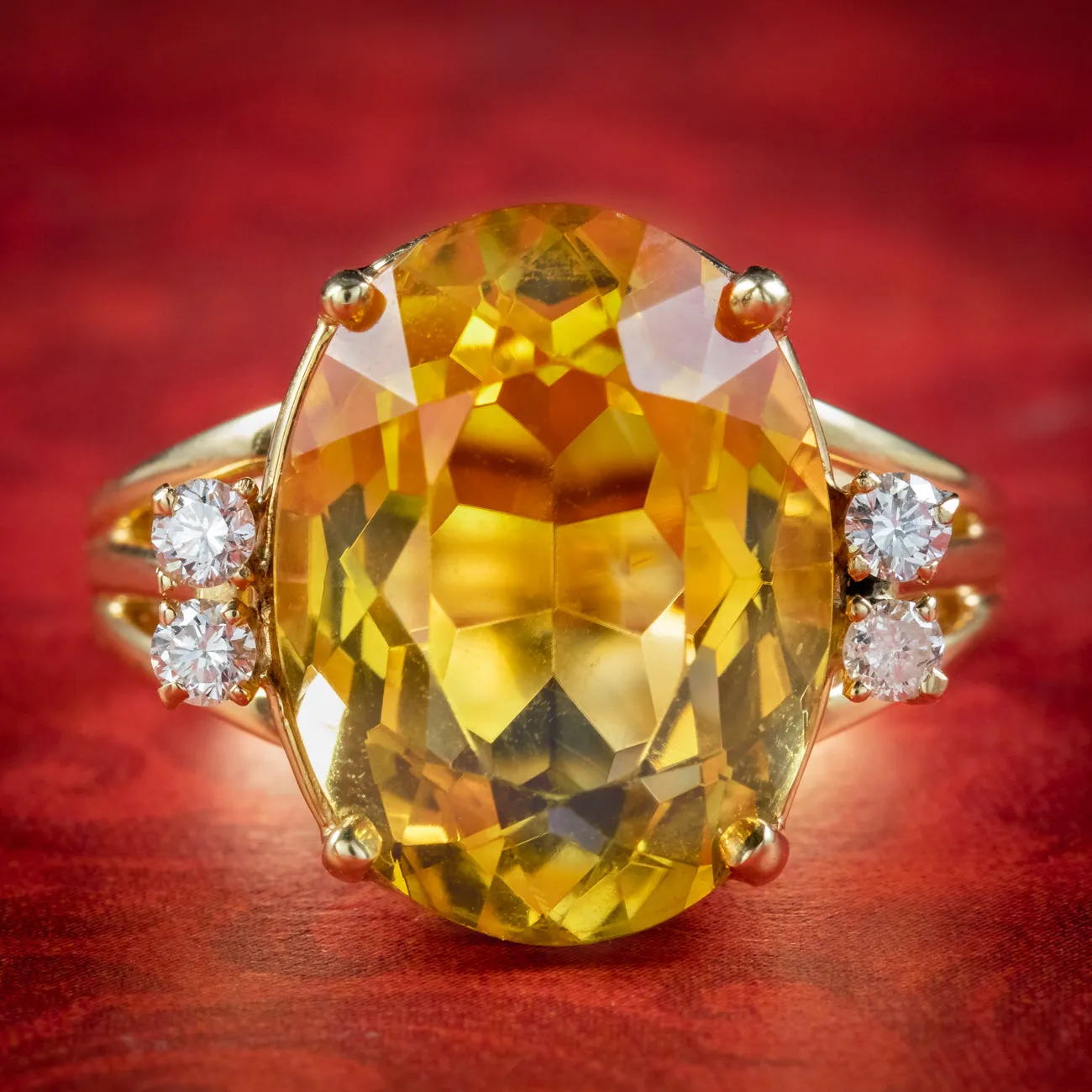 Vintage Citrine Diamond Ring 10ct Citrine