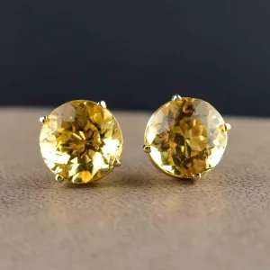 Vintage Natural Citrine Stud Earrings in 14K Gold