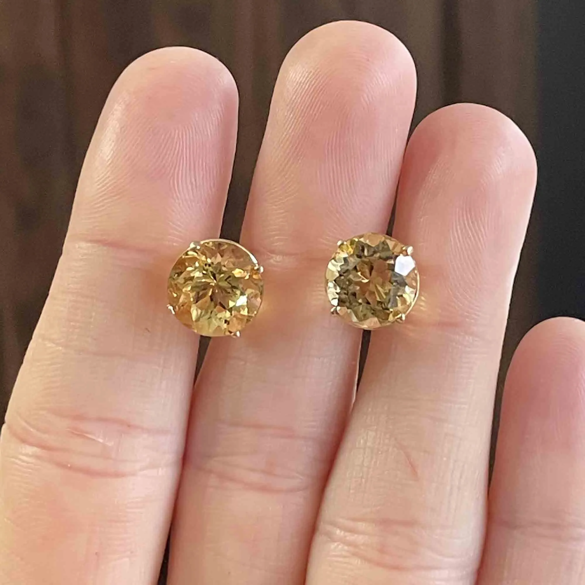 Vintage Natural Citrine Stud Earrings in 14K Gold