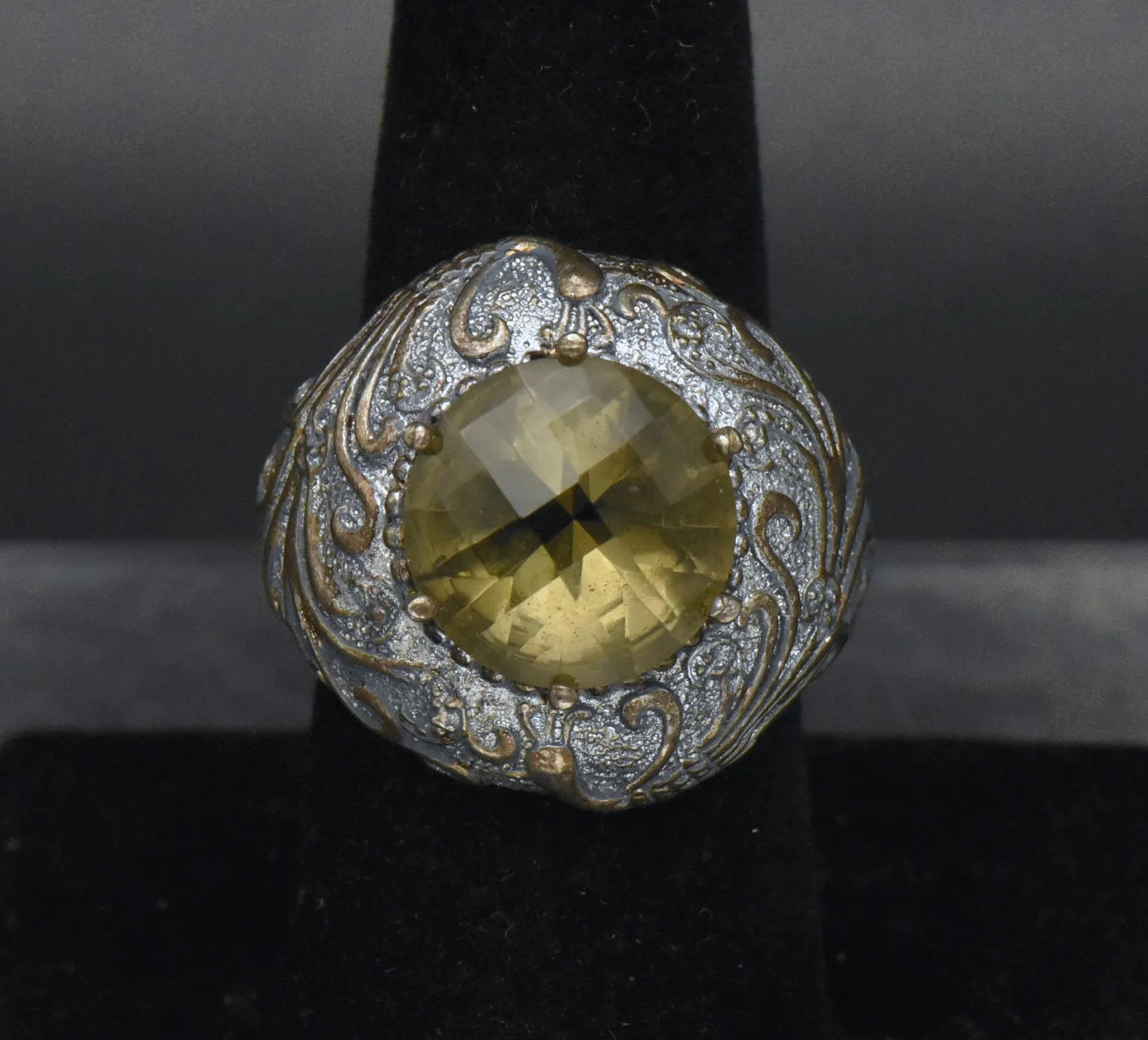 Vintage Sterling Silver Imitation Citrine Ring - Size 7.25