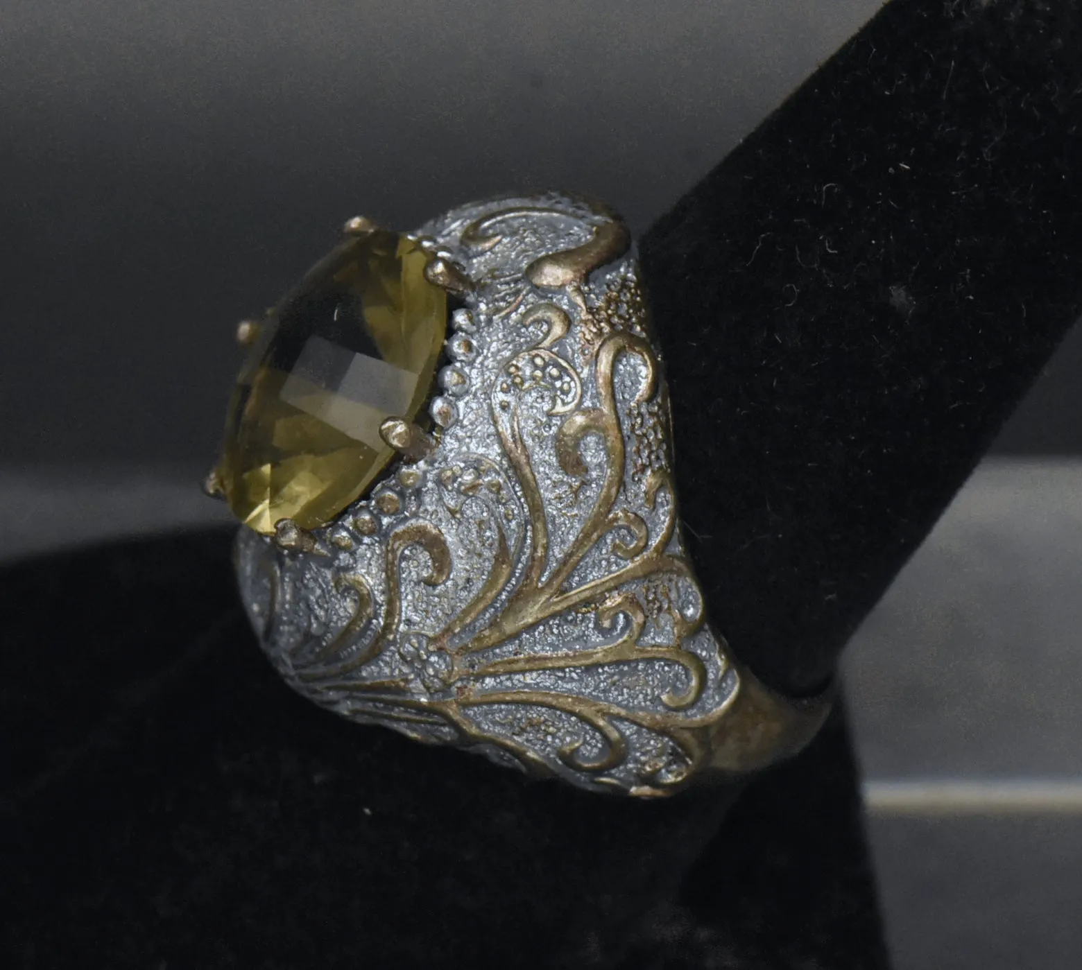 Vintage Sterling Silver Imitation Citrine Ring - Size 7.25