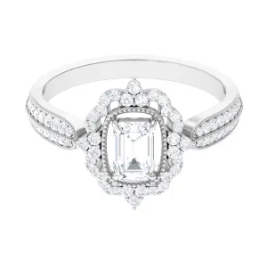 Vintage Style Octagon Zircon Floral Halo Engagement Ring