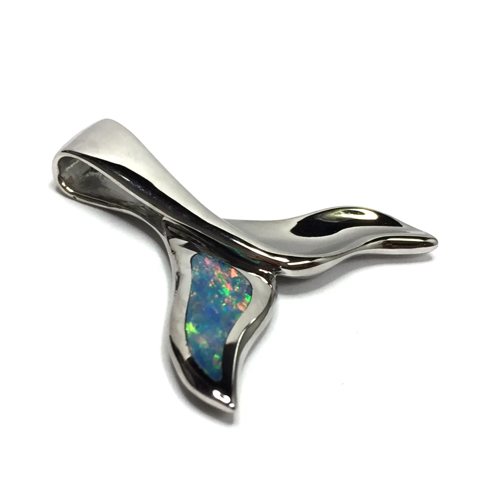 Whale Tail Natural Opal Single Side Inlaid Sea Life Pendant