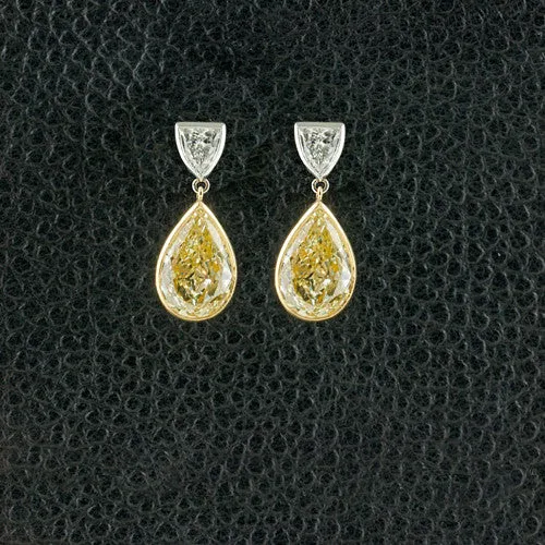 Yellow & White Diamond Drop Earrings