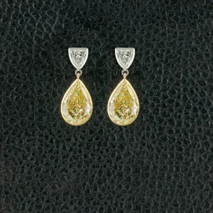 Yellow & White Diamond Drop Earrings